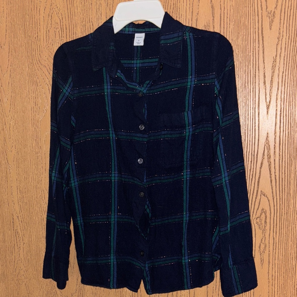 Maurices Navy and Green Plaid Shirt